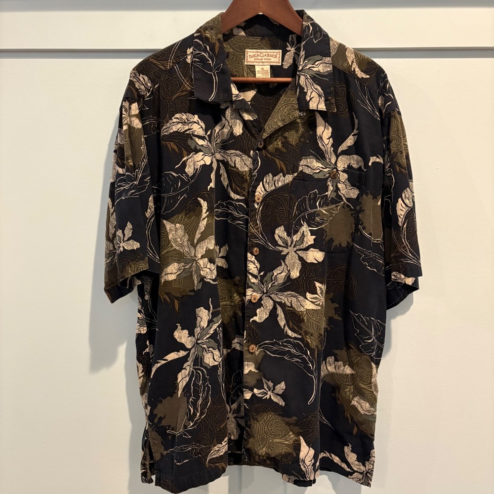 Camp Collar Hawaiian Shirt XL Boca Classics Bamboo Resort Tropical Coconut Bttns